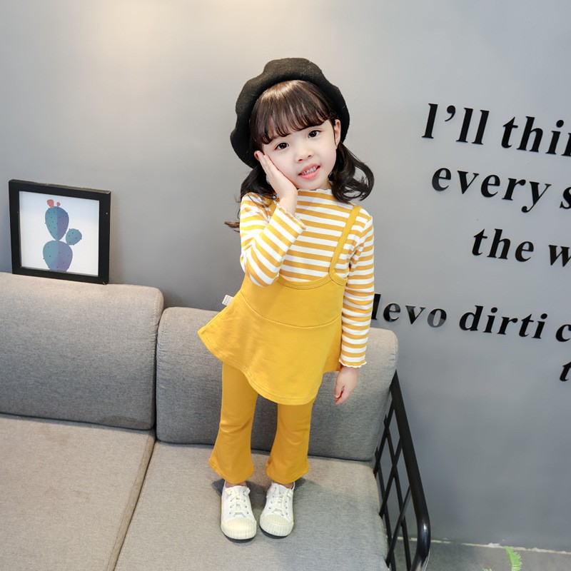 Toddler Girl Clothes Set Kids 2022 Fashion Infant Spring Autumn 2pcs Outfit Striped Fake Two Tops+Wide Leg Pants Baby Tracksuits