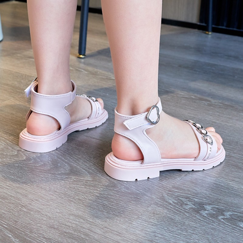 Girls sandals students black sandals children new non-slip shoes wholesale baby princess love outdoor fashion sandals flat shoes