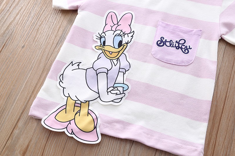 Summer Daisy Donald Duck Short Sleeve T-shirt Fashion Striped T-Shirt For Little Girls Cute T-shirt Toddler Kids Boys Clothes