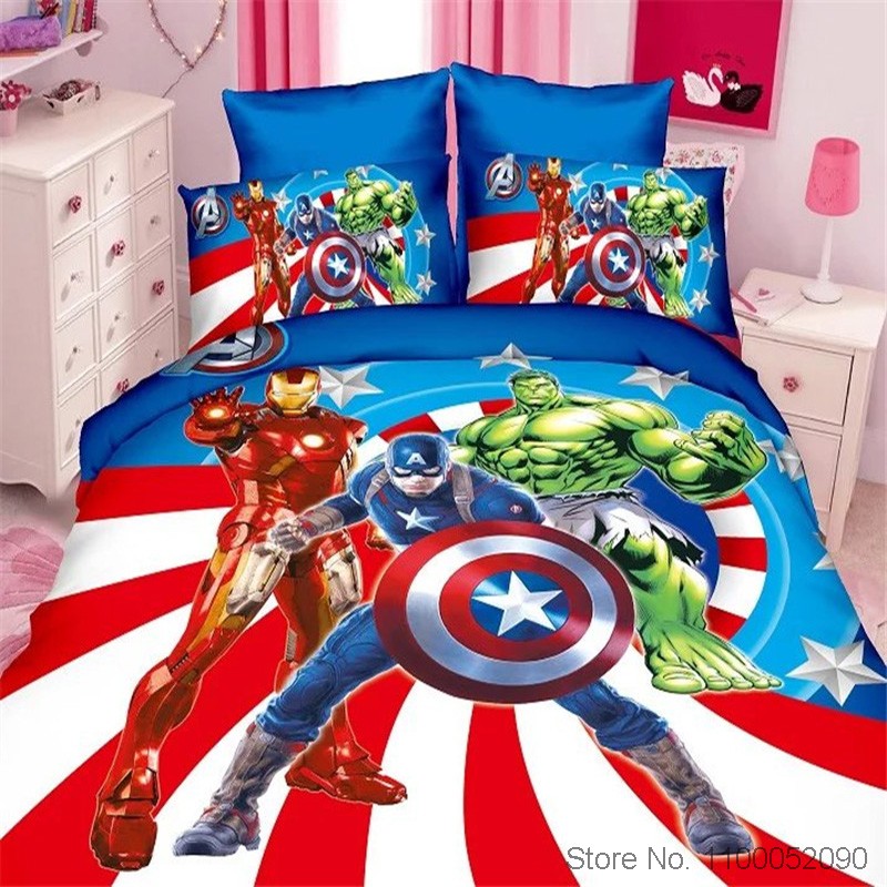 Disney Kids New Captain America The Avengers Spiderman Baby Bedding Set Twin Single Duvet Cover Pillowcase For Boys Children Gift