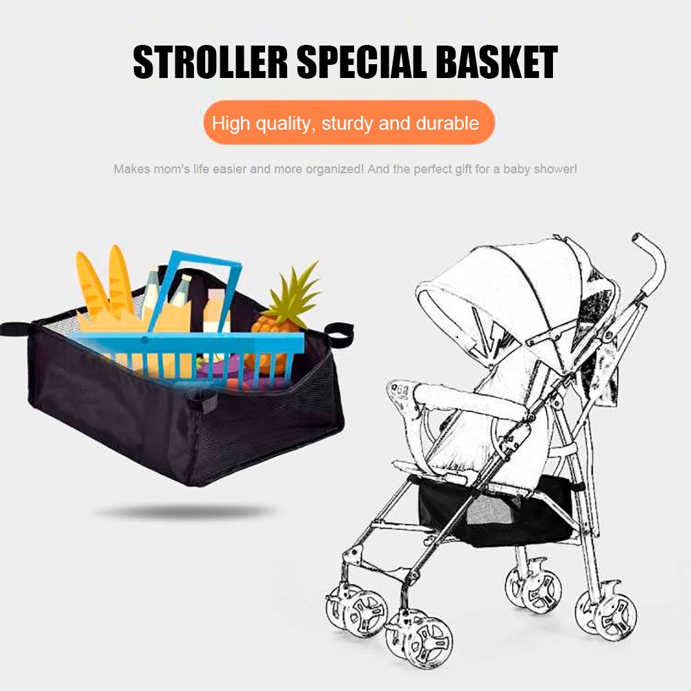 Baby Stroller Organizer Storage Bag Pram Bottom Portable Carriage Bottle Cup Holder for Buggy Hanging Black Basket Accessories