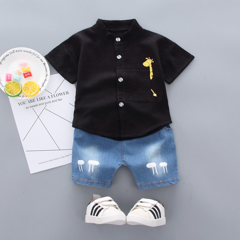 Summer Infant Boys Clothes Set Toddler Girls Cartoon giraffe print T-shirt+Shorts Kids Casual Outfits Baby Cotton Clothing