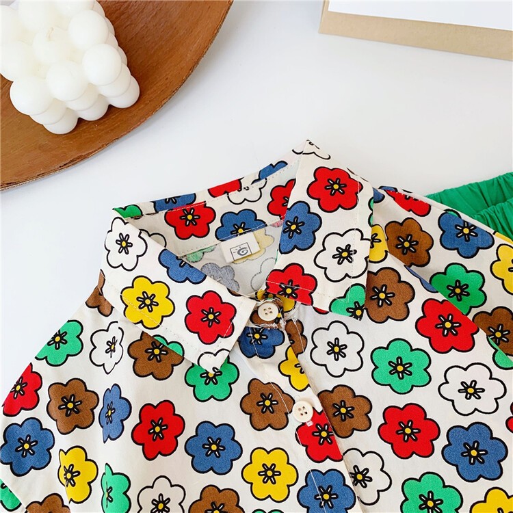 2022 spring new Korean version baby mid and small flower children's shirt trend