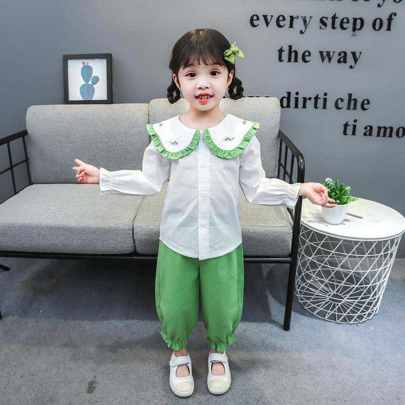 Baby Girl Clothes Sets Toddler 2022 Fashion Infant Spring Autumn 2pcs Sweet Clothes Solid Doll Collar Shirt+Pants Baby Tracksuit