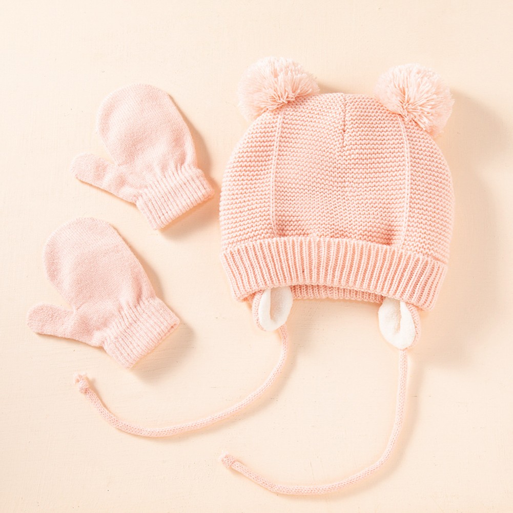 Winter Protection Baby Hats Kids Autumn Warm Knitted Winter Hat Newborn Baby Cute Gloves Hats For 6-48 Months