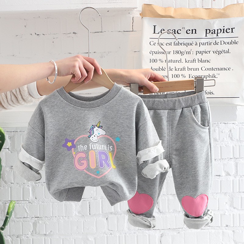 Baby Girls Clothes Sets Children Infant Fashion Cute Unicorn Love Print Outfits New Spring Autumn Toddler Sweatshirt + Pants 2pcs