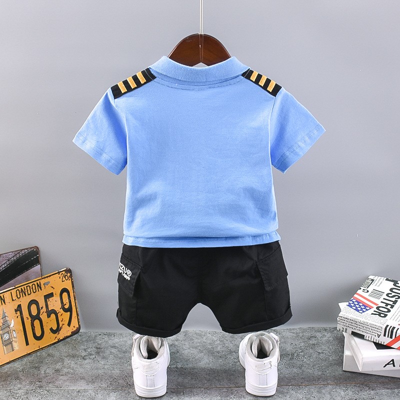 New Summer Baby Boys Handsome Captain Clothing Sets Baby Girls Print Cotton T-shirt + Shorts 2pcs Sets Kids Infant Clothes