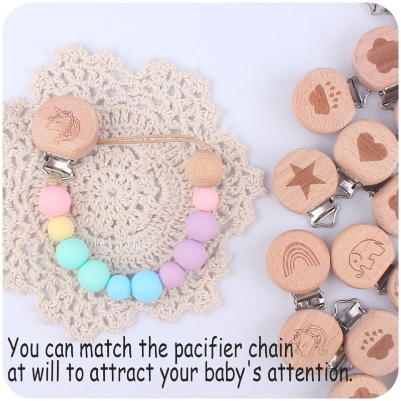 Baby Pacifier Holder Infant Nipple Dummy Grasping Toy Suspender Clip Beads Teether Metal Beech Wooden Clip Pacifier Attachments