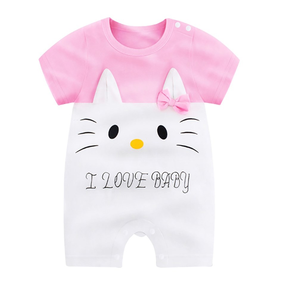 0-24 months newborn romper infant stuff baby clothes girl summer T-shirt with lucky cat kitty duck unisex clothes baby outfit