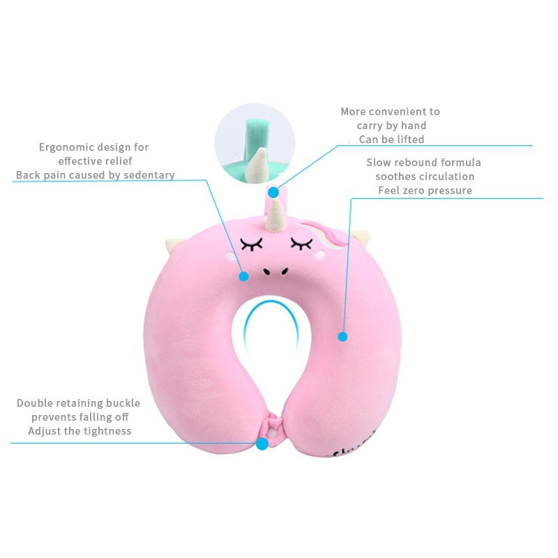 وسادة محمولة للسفر على شكل وحيد القرن على شكل حرف U وسادة قابلة للنفخ لرحلات السيارة وسادة للرقبة مدعمة بمسند للرأس وسادة لينة من إسفنج الذاكرة
