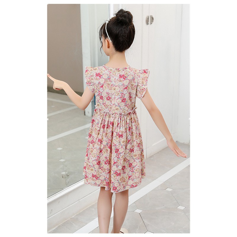 Girl Summer Dress 2022 New Casual Princess Dress Retro Small Floral Kids Dress Vestido 3-14Y G0005