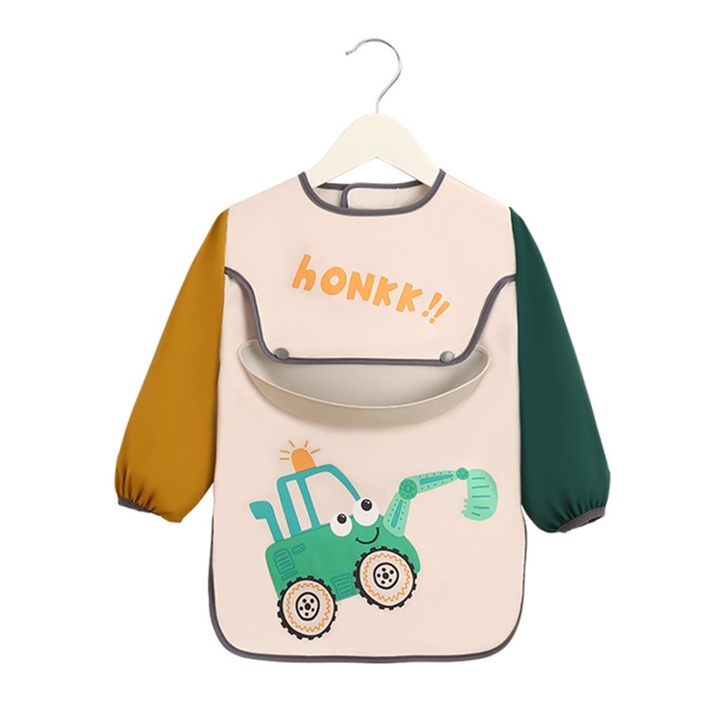 Children's Cartoon Printed Waterproof Baby Bib Adjustable Long Sleeve Baby Bib