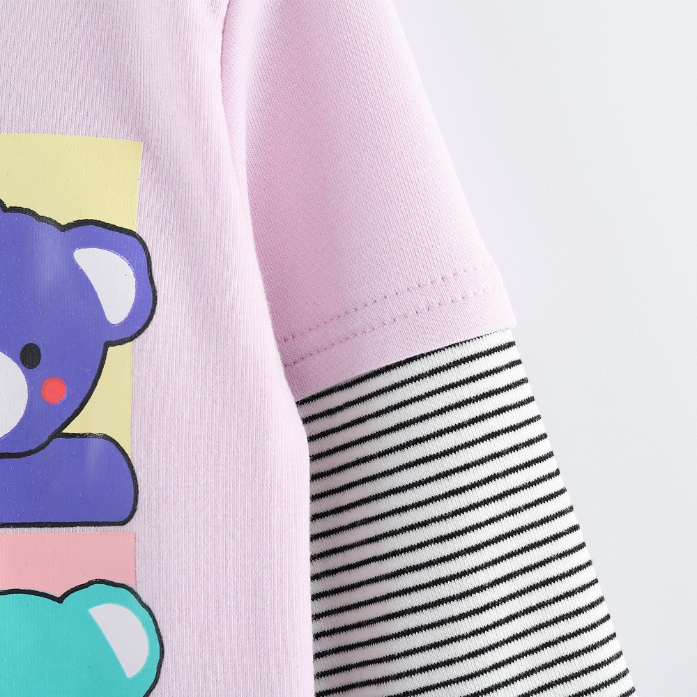 Cotton Print T-Shirt Toddlers For Little Girl Drawing Kawaii Tshirt Kids Clothes Designer Striped Shirt Long Sleeve T-shirt