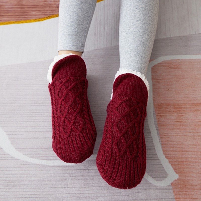 1 Pair Thick Warm Sleep Socks Slippers Women Girls Autumn Winter Velvet Home Floor Socks Non-slip Mid-tube Kawaii Cute Socks