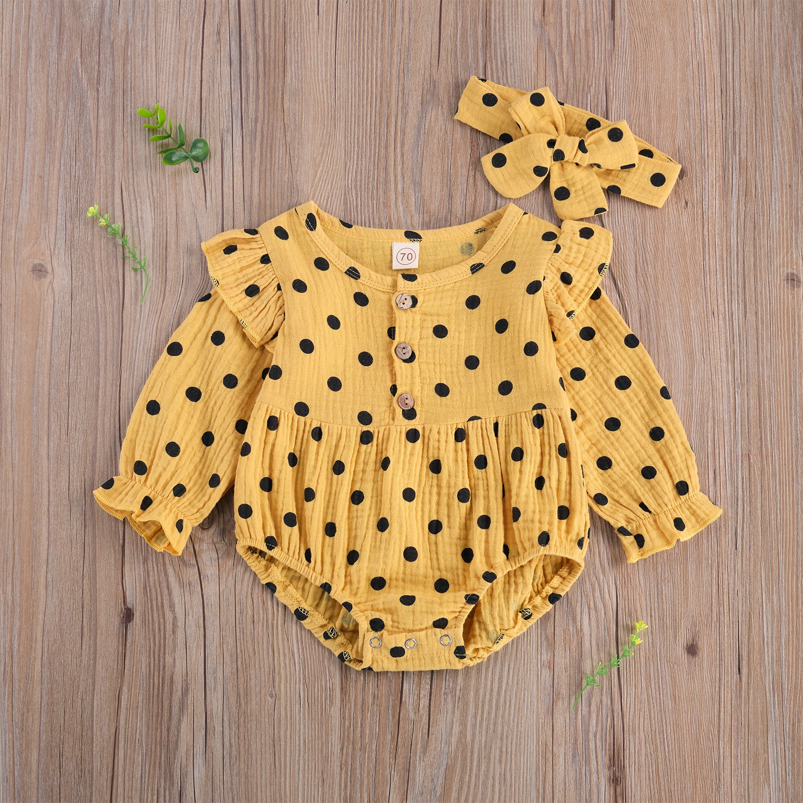 Ma & Baby- Baby Dotted Jumpsuit 0-24 Months Newborn Rompers Long Sleeve Cute Baby Clothes