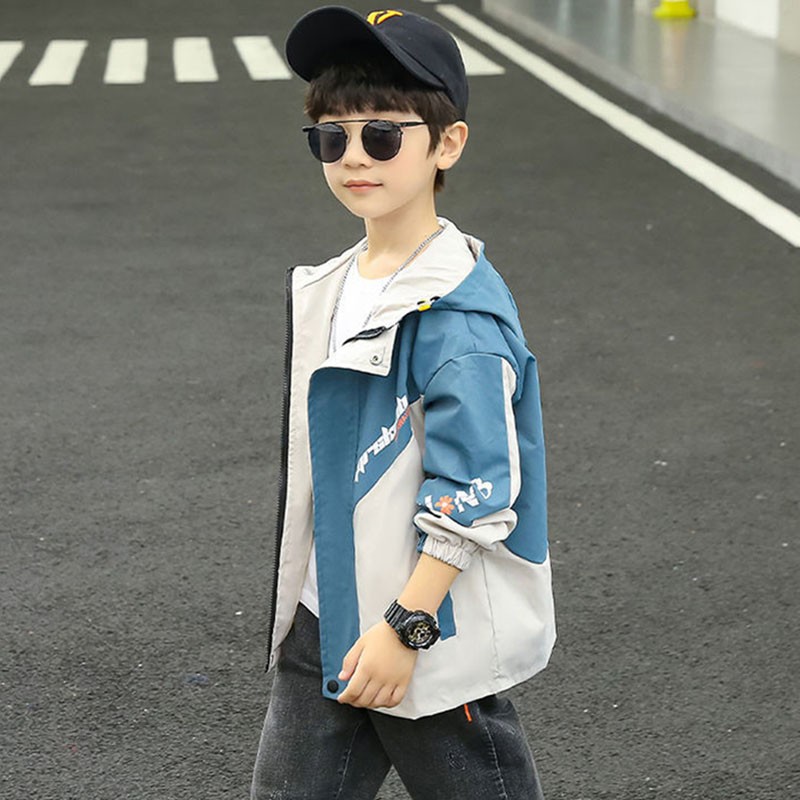 Spring autumn polyester jacket for boy new 2022 Korean version trendy cool fashion hooded windbreaker casual children's clothing