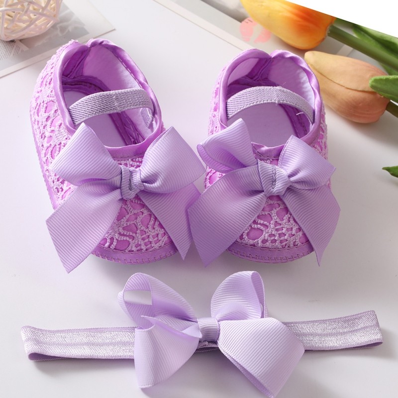 Etosale Cute Baby Walking Shoes 0-18M Newborn Baby Girls Shoes + Headband Set Infant Soft Sole Bowknot Princess First Walkers