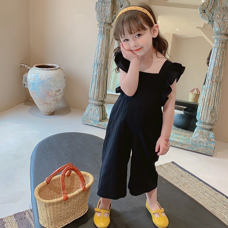 Summer Korean Cute Girls Jumpsuit Toddler Kids Open Back Sleeveless Clothes Wide Leg Pants