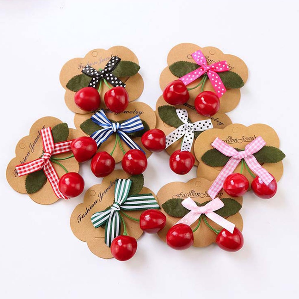 Baby Girl Cute Fruit Cherry Hair Clip Bar Lattice Dot Bow Barrettes Hairpin for Children Girls Handmade Fashion Kids Headwear