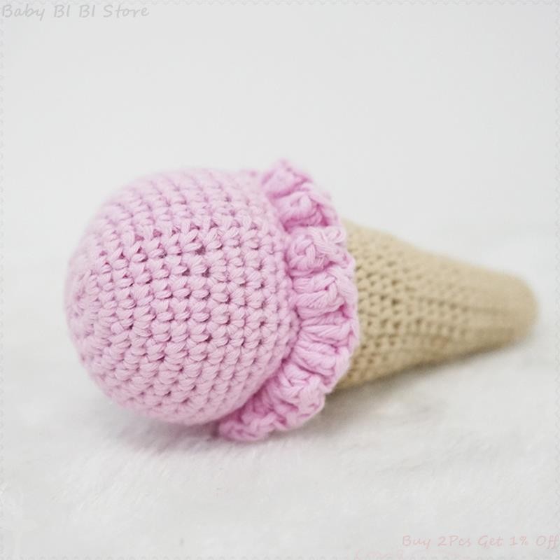 1pc DIY Crochet Ice Cream Rattle Toy Baby Teether Infant Teething Nursing Knitting Rattle Educational Montessori Toy