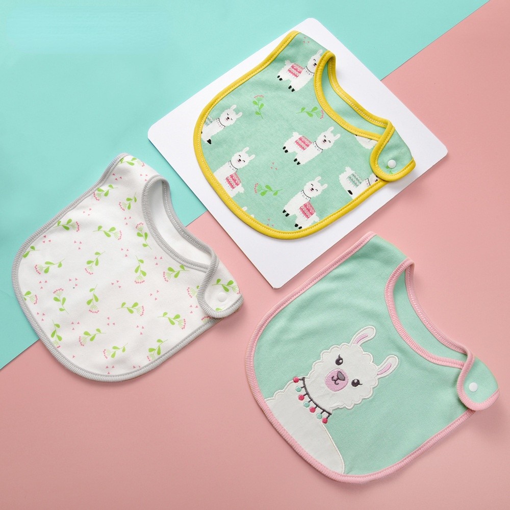 3pcs set cotton cartoon baby bib baby bib print bib snap button saliva towel