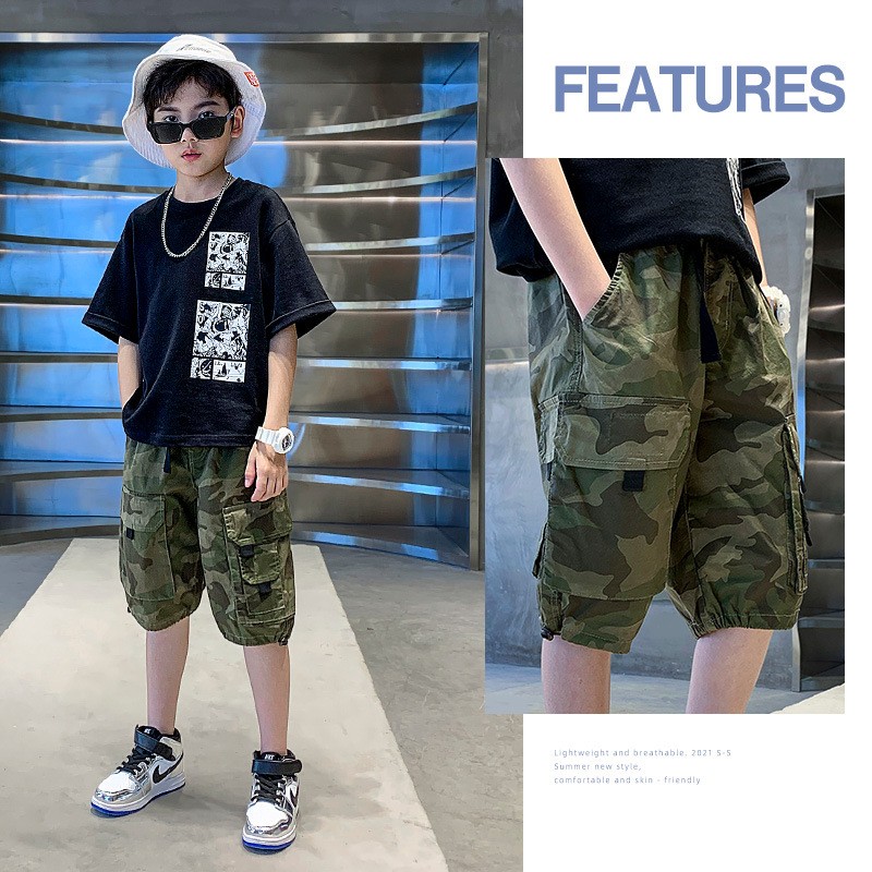 Boys Cargo Pants Camouflage Fashion Brand Loose Straight Casual Outdoor Sports Half Length Pants 2022 Summer Clothes for Teenagers