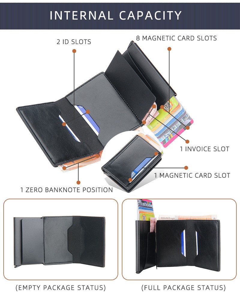 Men Slim Wallet PU Leather ID Card Holder RFID Anti-theft Smart Wallet Aluminum Alloy Credit Card Holder Mini Wallet for Women