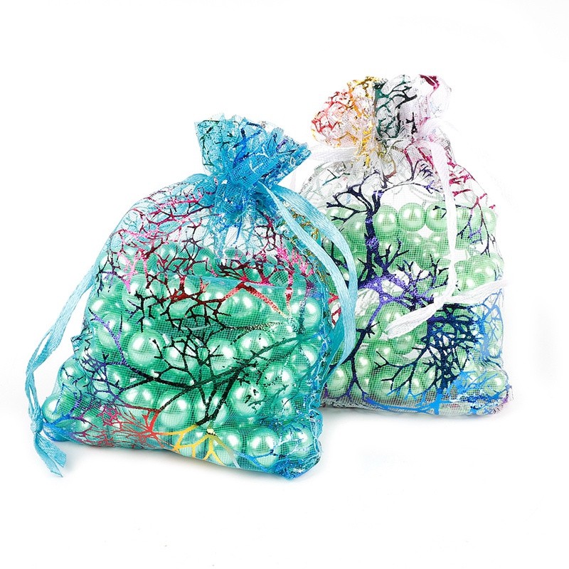 100pcs/lot Colorful Organza Drawstring Bags Pouch Bag Jewelry Packaging Bags Wedding Gift Bags