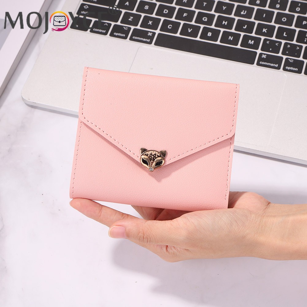 Simple Fashion Women Trifold PU Leather Small Wallet Portable Solid Color Casual Business Card Holder Fox Shape Hasp Coin Purse