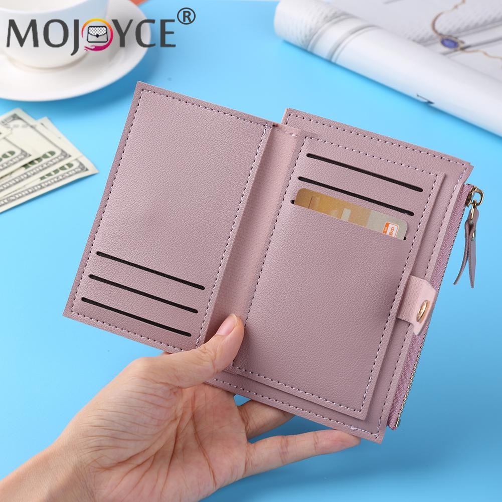 Fashion Women Solid Color Multi Slot Credit Card Holder Portable PU Leather Mini Coin Purse Multifunction Zipper Wallet