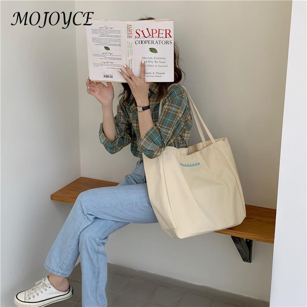 Fashion ladies shoulder bags canvas embroidery letters pure color large capacity shopping bags travel bag