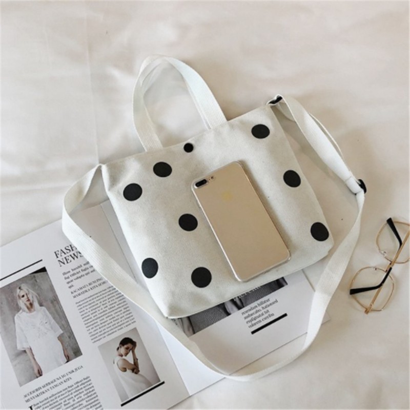 Fashion Vintage Women Canvas Handbags New Arrival Female Casual Polka Dot Zipper Simple Shoulder Bags