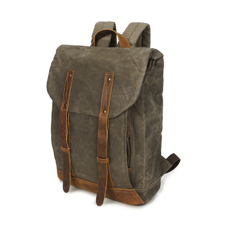 Men's vintage backpack ole waxed leather canvas shoulder bag trend leisure bag waterproof women bag 14 inch laptop backpack travel