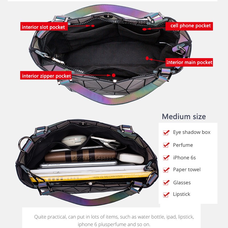 السيدات مضيئة باو حقيبة هندسية النساء حقيبة يد فاخرة الكتف حقيبة مجموعة للطي اليد Crossbody حقيبة الإناث محفظة و محفظة