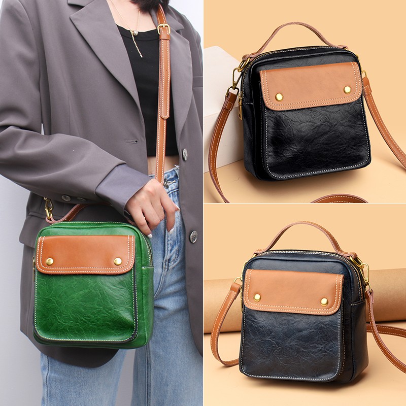 Fashion Vintage Women Messenger Bag Cowhide and PU Leather Designers Handbag Luxury Women Shoulder Bags Female Crossbody Bags