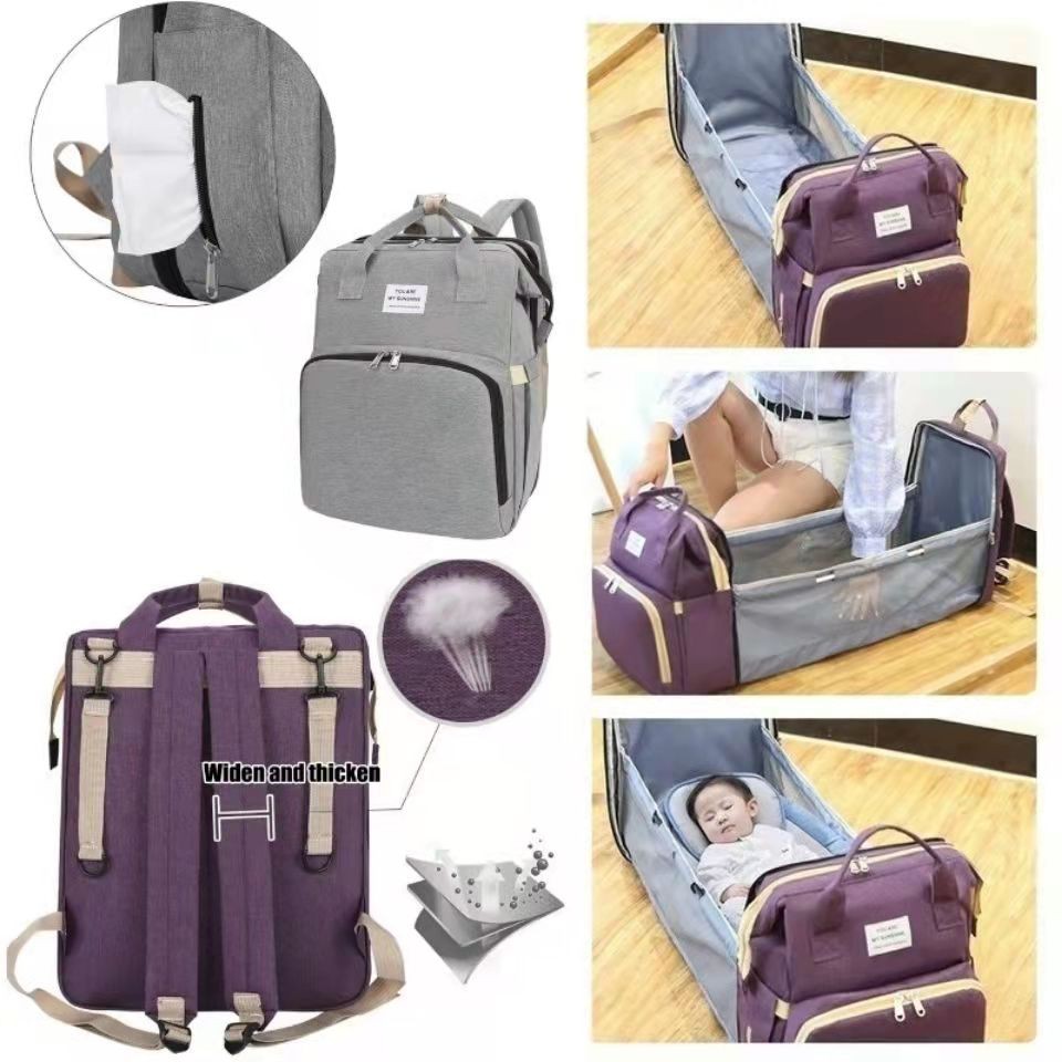 2020 New Woman Portable Folding Bed Light Diaper Backpack Large Capacity Multifunctional Leisure Double Shoulder Nappy Bag