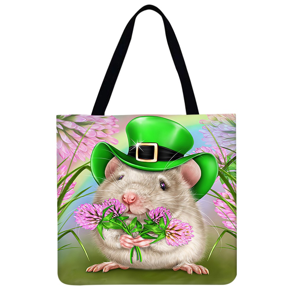 Fashionable Ladies Hamster Shoulder Shopping Bag Linen Printing Pattern Eco-friendly Tote Large Capacity Handbags