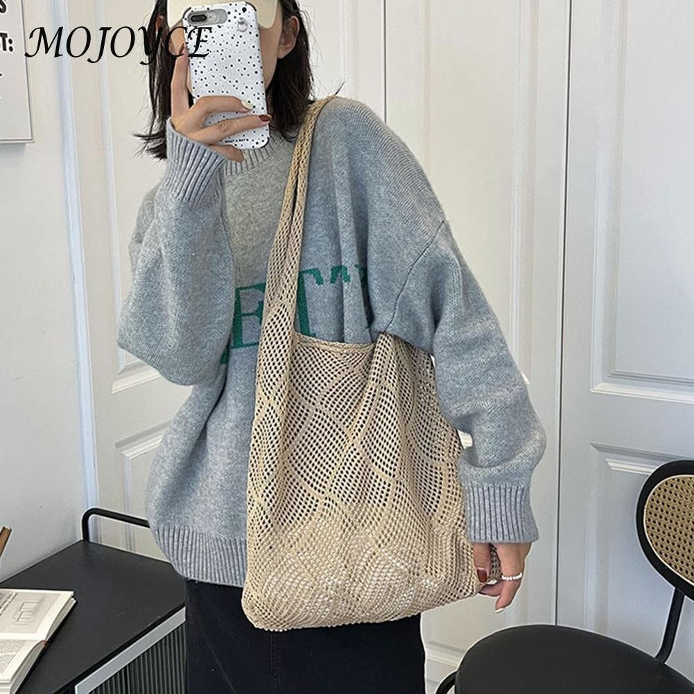 Lazy wind bags woven sweater shoulder bags large capacity shopping bags for women outdoor travel shopping gift