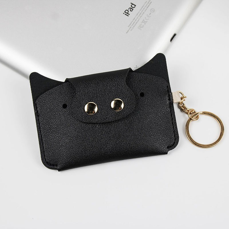 Creative Card Holder Cartoon Simple Animal Piggy Shaped PU Leather Kawaii Small Wallets Keychain Coin Purse ID Card Bag for Girls