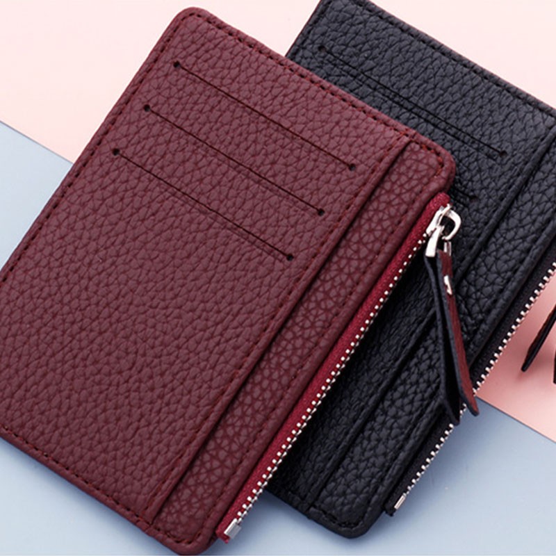 Women Ultra Thin Card Holder PU Leather Unisex Zipper Business Card Case Men Credit Cards Small Wallet Credit Card Organizer