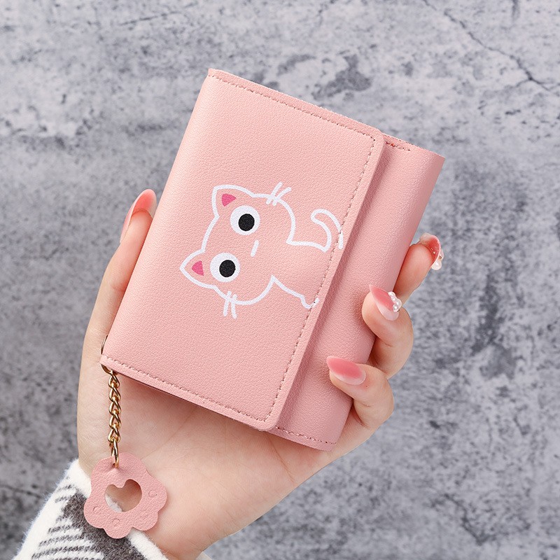 Women Wallet Cute Cat Print Small Wallet Leather Small Wallet Girls Money Bag Card Holder Ladies Female Hasp ID Card Holder Card Holder