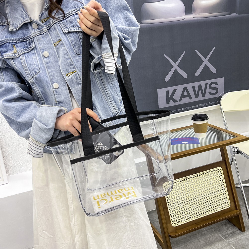 Fashion Summer PVC Transparent Handbag Tote Large Capacity Clear Women Beach Shoulder Bag Travel Clutch Brand Designer Handbags