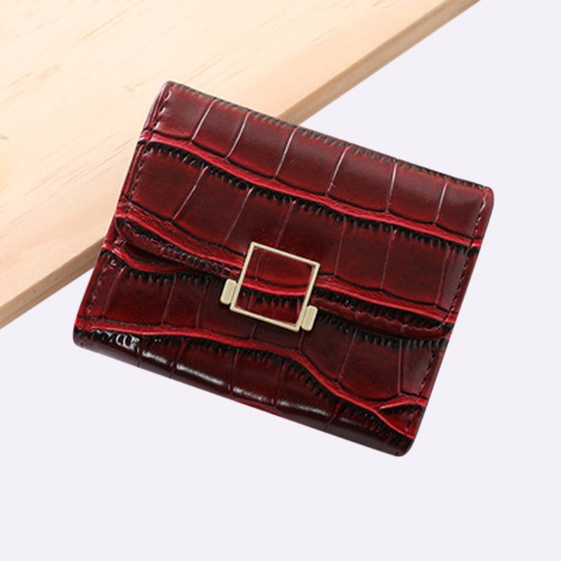 Leather women's wallet female short retro three-fold folding student version simple multi-card crocodile pattern coin purse