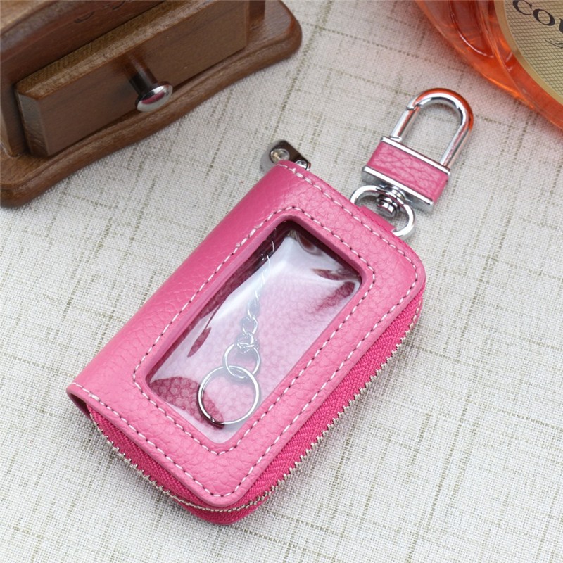 Leather Zipper Box Home Car Key Case Key Chain Women Home Organizer Transparent Window Key Bag Wallet