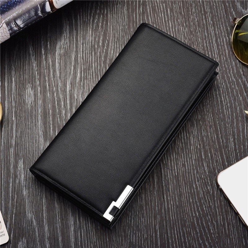 Long Wallet Business Card Holder Hasp Wallet Aluminum Metal Credit PU Leather Wallet Checkbook Small Card Wallet For Man