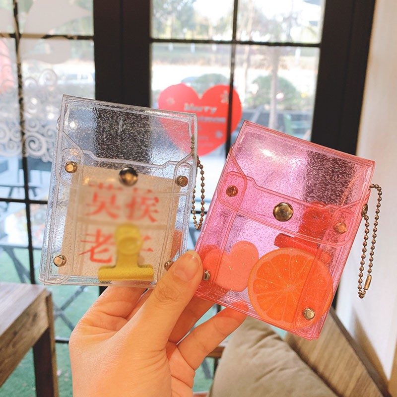 Sequin Transparent Hasp Coin Purse Lipstick Bag Kawaii Pink Clear Key Chain Wallet Fashion Card Holder Small Plastic Storage Bags