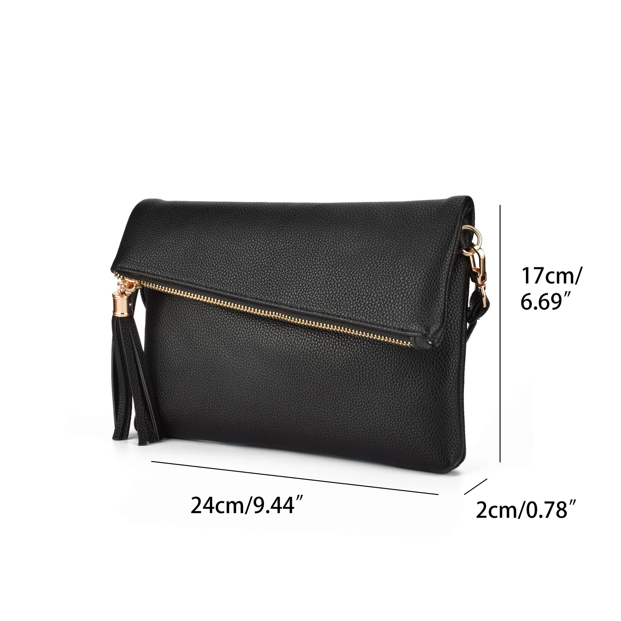 JIARO Classic Style Women's Tassel Fold Cover Sling Leather Small Crossbody Bag Handbag Purse