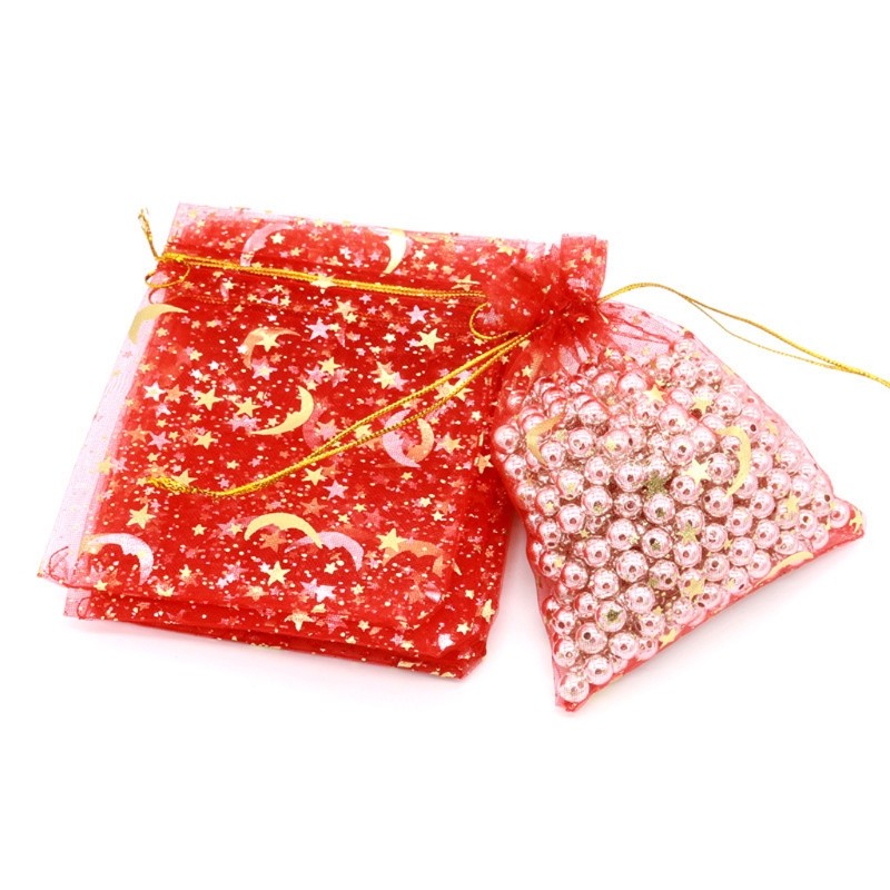 100pcs Moon Star Drawstring Organza Small Drawstring Bags Jewelry Gift Bag Pouch X7YA