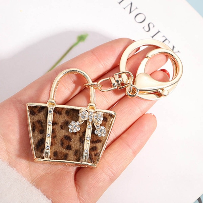 1pc Cute Leopard Grain Keychain Bag Small Pendant Aluminum Alloy Keychain With Bag Modeling Handbag Purse Ornaments Decoration