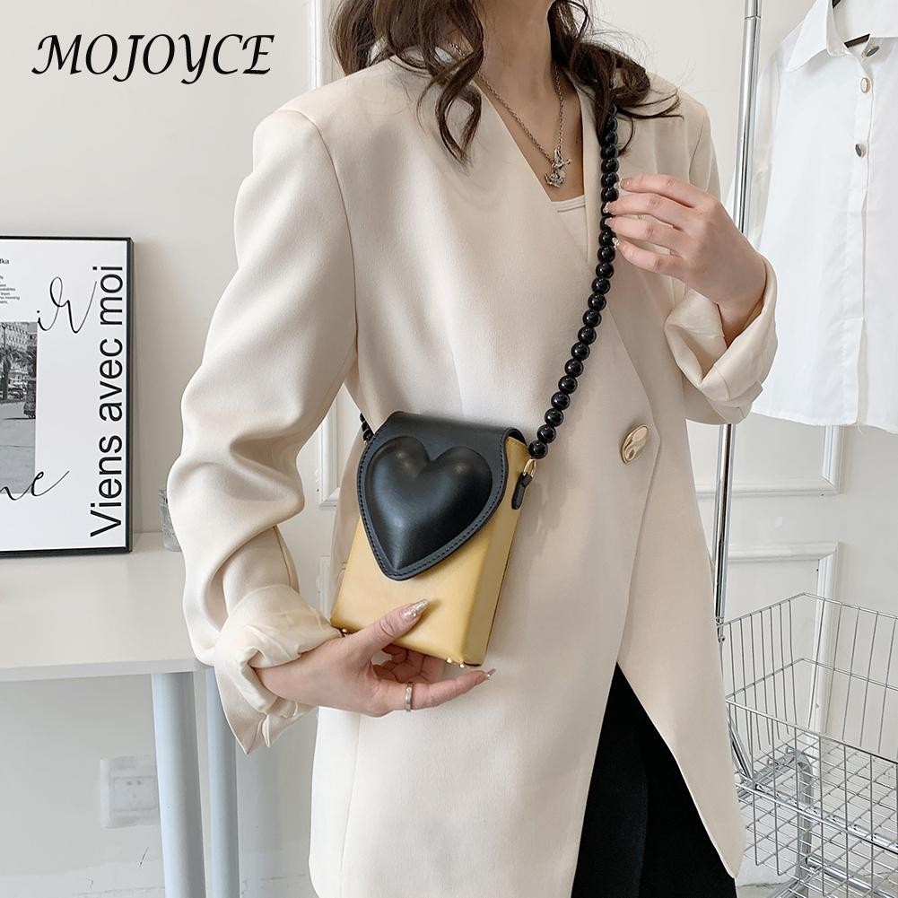 Fashion Heart Flap Bead Strap Shoulder Bag for Women PU Leather Female Bags for Ladies Women Outdoor Shopping